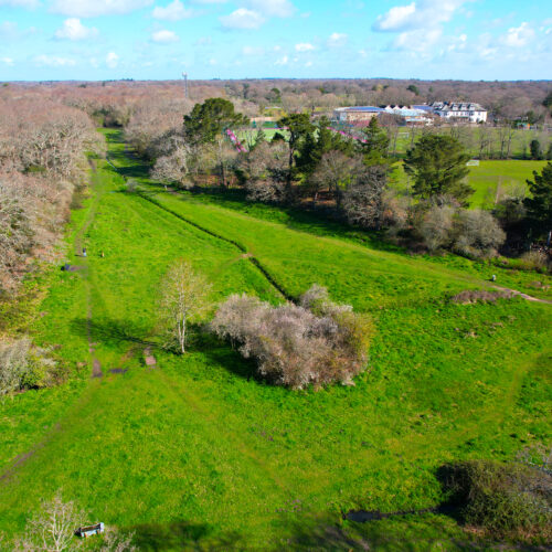 Drone view of the green Ballard Water Meadow